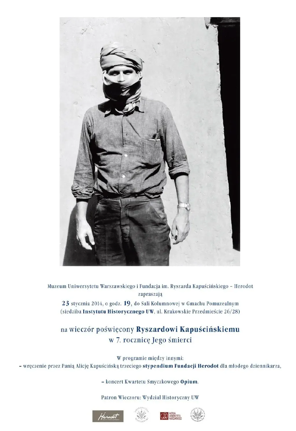 Siódma rocznica śmierci Ryszarda Kapuścińskiego, Wieczór pamięci. Zaproszenie.